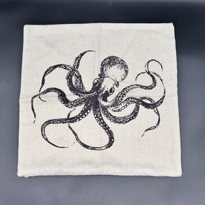 Octopus Throw Pillow Cover Sham Cotton Linen Square 18” x 18” (Ajml)
